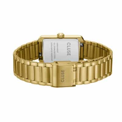 Montre Cluse Belisenna acier doré cadran blanc bracelet acier doré chiffres romain boitier rectangulaire