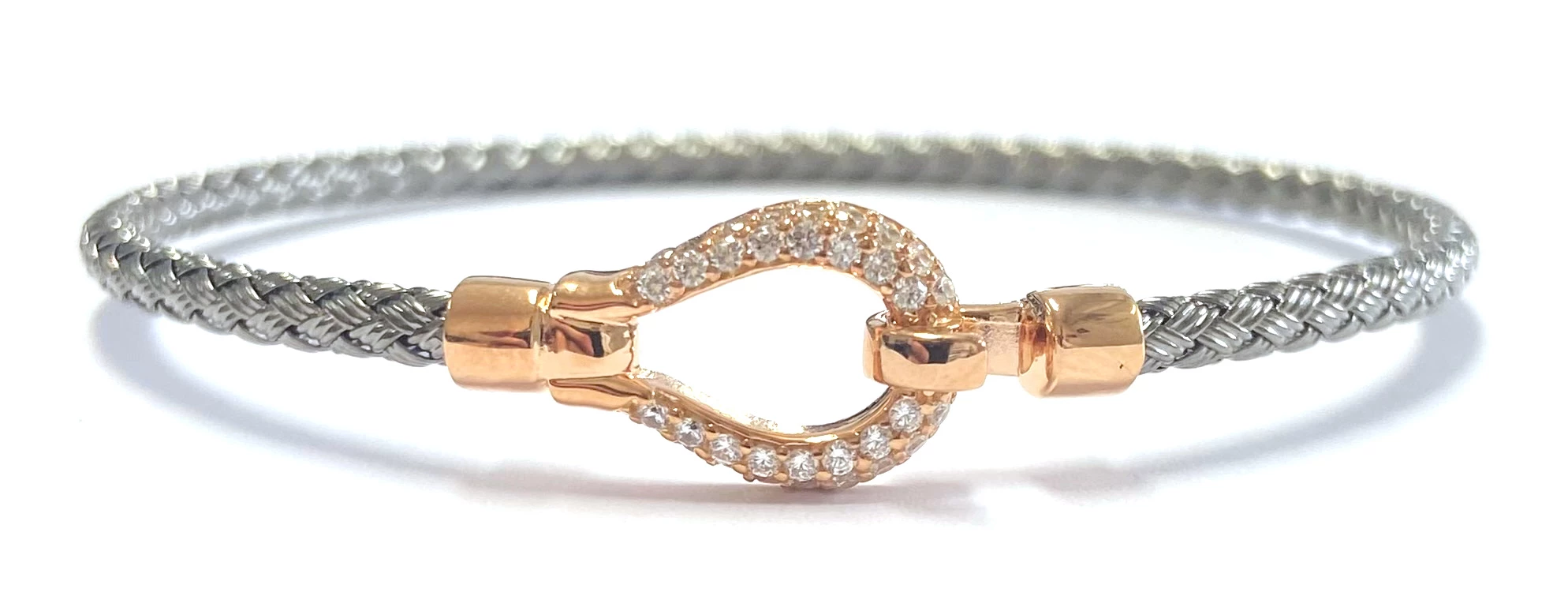 bracelet valenzi gros crochet empierré argent et doré rose