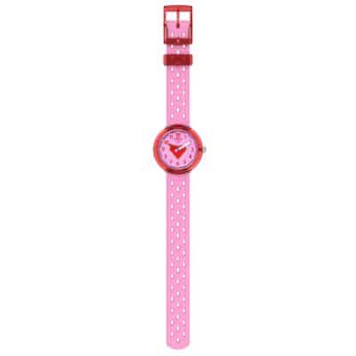 montre flik flak fizz in pink enfant silicone rose cadran coeur rouge