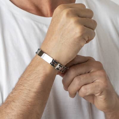 bracelet lotus style acier homme acier et noir