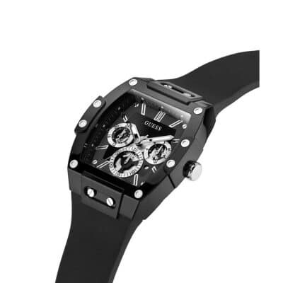montre-guess--homme Phoenix acier noir bracelet silicone noir multifonctions