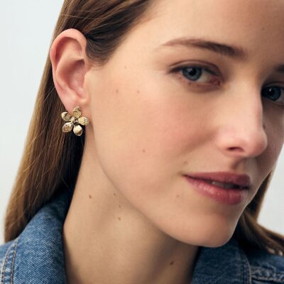 boucles d'oreilles agatha bloom puces doré en forme d'orchidée