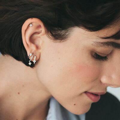 boucles d'oreilles Piercing agatha hélix et tragus fleur argent oxydes de zirconium
