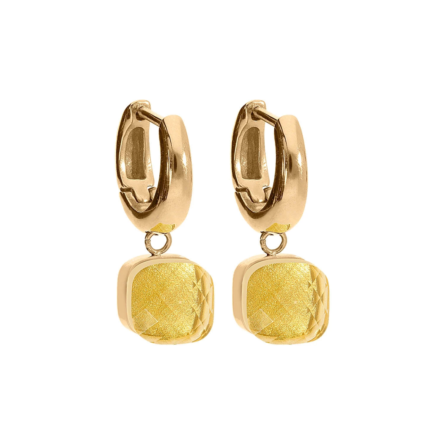 boucles d'oreilles qudo firenze créoles acier doré et citrine cristal jaune