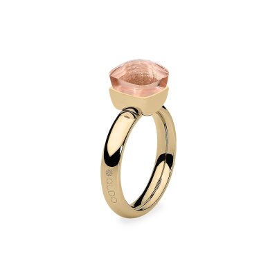 bague qudo firenze acier doré light peach cristal rose clair