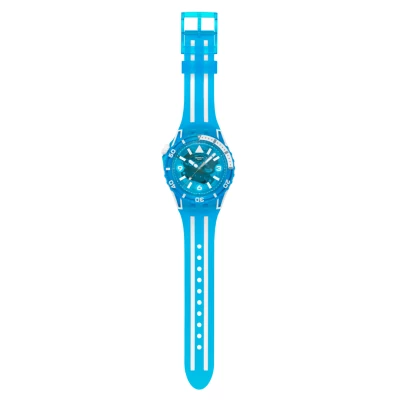 montre swatch scubaqua blue fire plongée bracelet silicone bleu boitier bleu