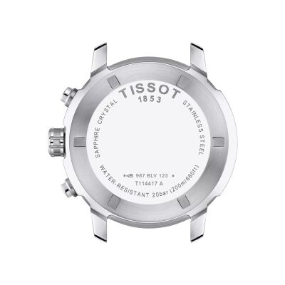 montre tissot PRC 200 chronographe acier et noir trotteuse jaune quartz