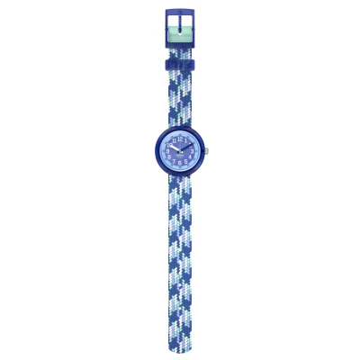 montre flik flak enfant braid in blue bracelet bleu tressé
