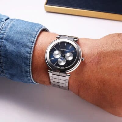 montre herbelin newport slim phase de lune acier et cadran bleu quartz