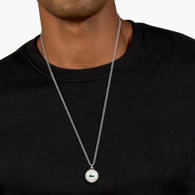 collier-et-pendentif-lacoste--homme-acier gris et doré logo lacoste