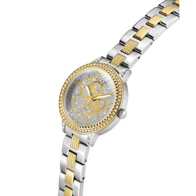 montre guess femme acier bicolore G lace 34 mm quartz logo 4G