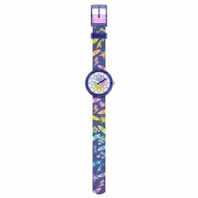 montre flik flak rainbow crayons enfant bracelet textile orné de crayons multicolores