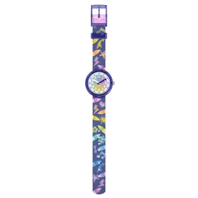 montre flik flak rainbow crayons enfant bracelet textile orné de crayons multicolores