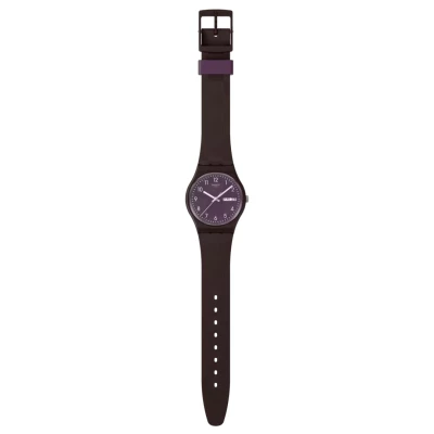 montre swatch gent weaving wonder bracelet silicone violet foncé quartz 34 mm 3 bar