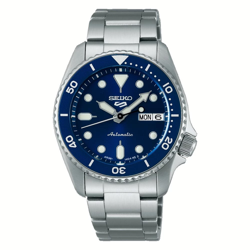 montre homme-seiko-5-sports-automatique acier et bleu