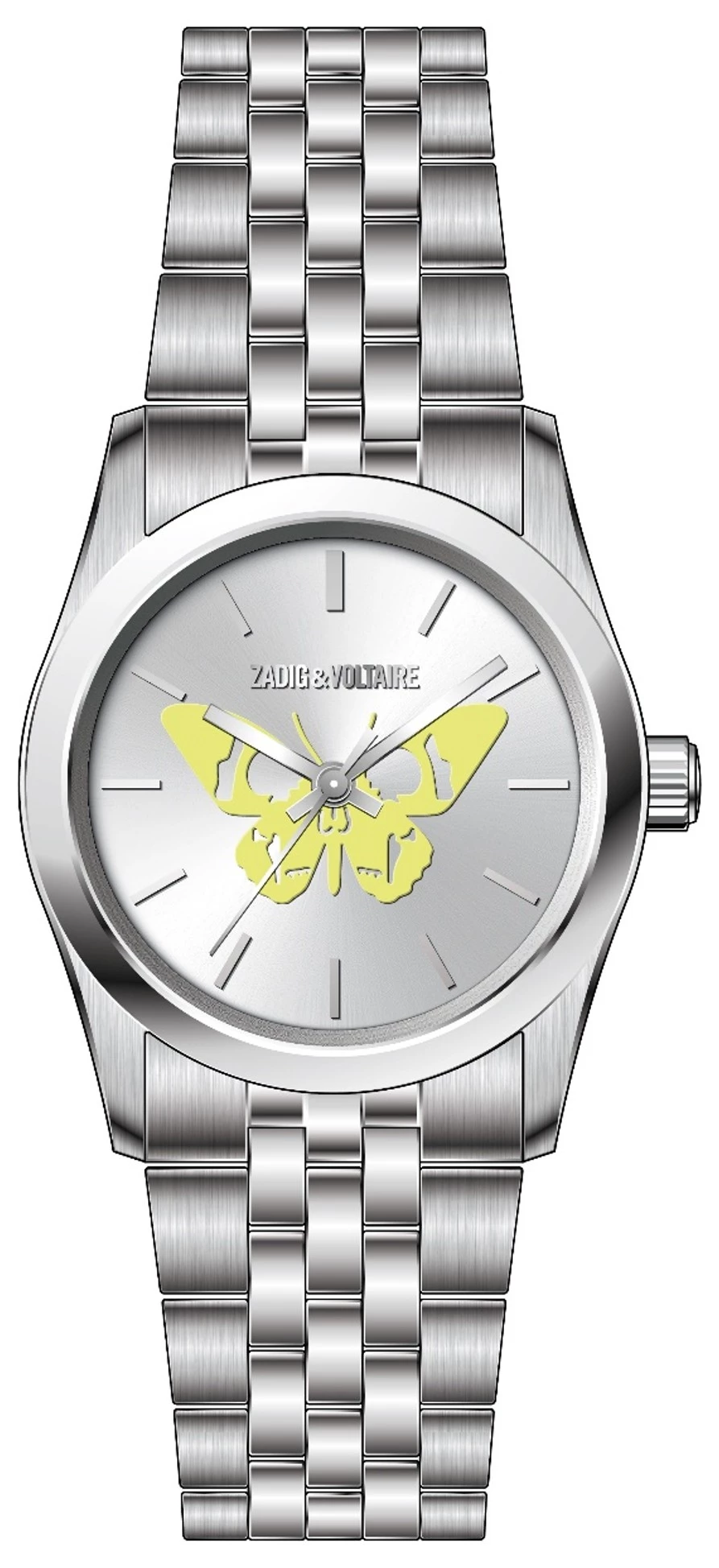 montre zadig et voltaire papillon doré boitier acier bracelet acier diamètre 30 mm quartz