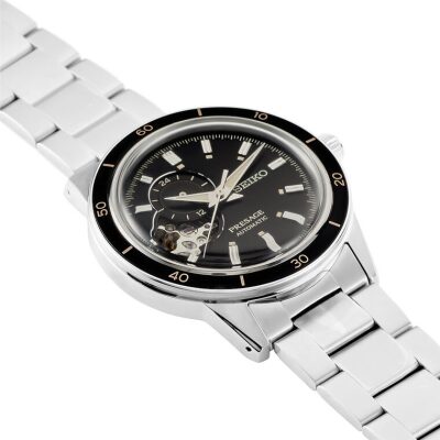 montre seiko homme presage automatique style 60's acier et noir 40 mm