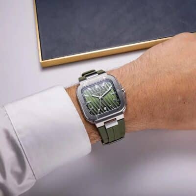 montre herbelin cap camarat square cadran vert kaki bracelet FKM quartz boitier carré 39 mm