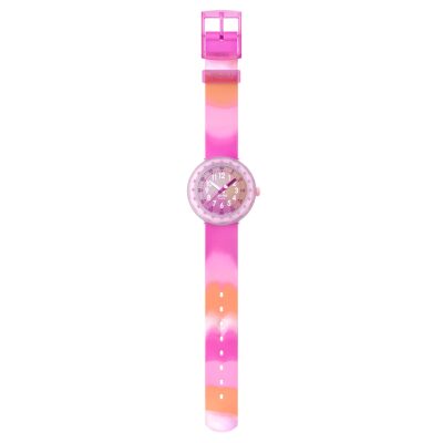 montre flik flak fuze in pink enfant bracelet silicone rose et orange
