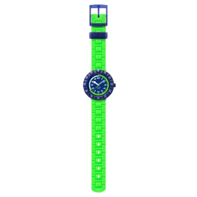montre flik flak enfant neonbrick vert fluo 36.70 mm cadran bleu