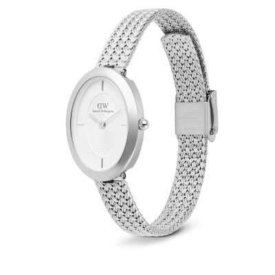 montre daniel wellington femme juliette acier boitier oval 20 X 26 mm quartz bracelet maille milanaise tréssée
