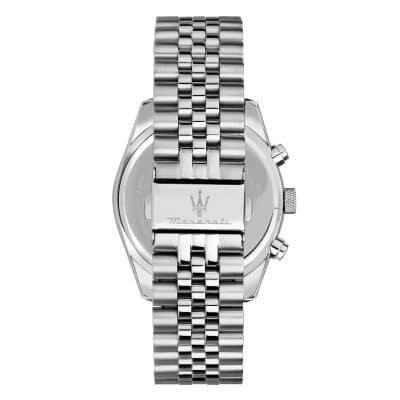 montre maserati homme attrazione chronographe acier et bordeaux quartz 43 mm maille jubilé