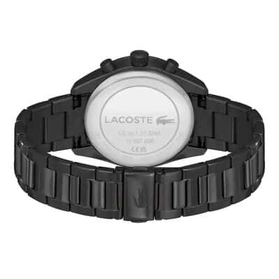 montre lacoste boston homme acier noir bracelet acier noir chronographe étanche 50 m 42 mm