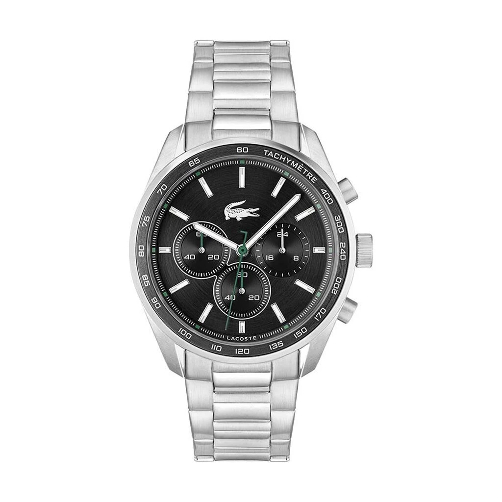 montre lacoste homme boston acier et noire 42 mm lunette noire