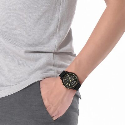 montre lacoste homme 12.12 move chrono acier doré et noir quartz 42 mm multifonctions