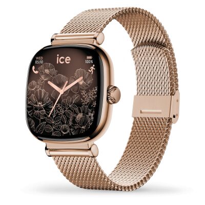montre ice watch ice-smart-2-0-sq-rose-gold-milanese montre connectée boitier carré bracemet maille milanaise doré rose