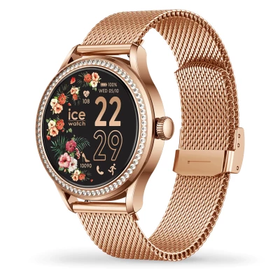 montre ice watch -ice-smart-st-2-0-rose-gold-milanese-1-2-39mm bracelet maille milanaise lunette strass montre connectée