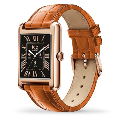 montre ice watch -ice-smart-tk-2-0-rose-gold-cognac-croco-1-41-32mm monre classique et connectée bracelet croco cuir cognac