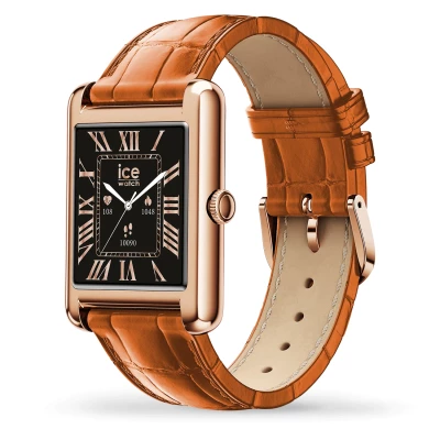 montre ice watch -ice-smart-tk-2-0-rose-gold-cognac-croco-1-41-32mm monre classique et connectée bracelet croco cuir cognac