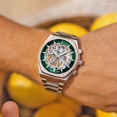 montre pierre lannier homme copilote argent et cadran squelette vert mouvement automatique