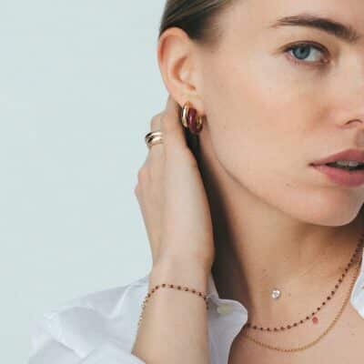 boucles d'oreilles agatha créoles LEo acier doré et bordeaux