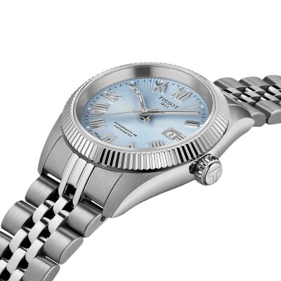 montre tissot femme ballade COSC acier et bleu automatique 30 mm