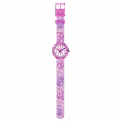 montre swatch disco time pour enfant apprentissage heure bracelet textile rose