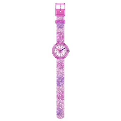 montre swatch disco time pour enfant apprentissage heure bracelet textile rose