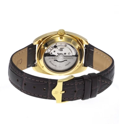 montre lip-general-de-gaulle-35-automatique-acier doré bracelet cuir marron
