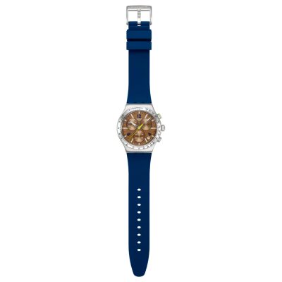 montre swatch irony sidereal glow 43 mm quartz chronographe bracelet silicone bleu