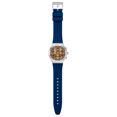 montre swatch irony sidereal glow 43 mm quartz chronographe bracelet silicone bleu