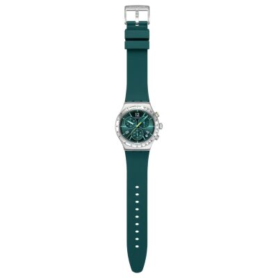 montre swatch greenshift glow ironu chronographe 43 mm cadran vert bracelet silicone vert