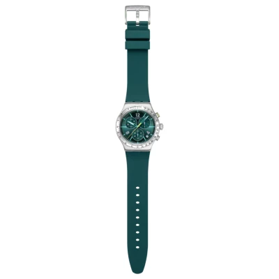 montre swatch greenshift glow ironu chronographe 43 mm cadran vert bracelet silicone vert