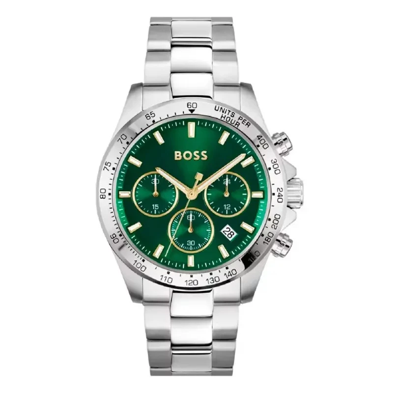 montre-hero-boss acier et vert chronographe multifonctions