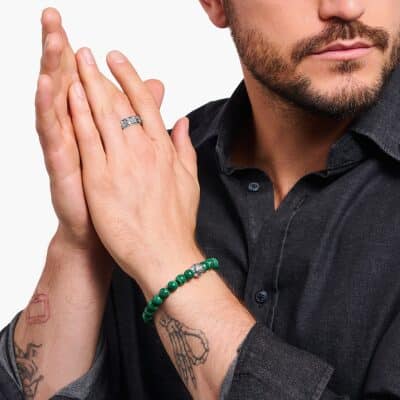 Bracelet Thomas sabo en imitation malachite orné d’une Bead en argent noirci
