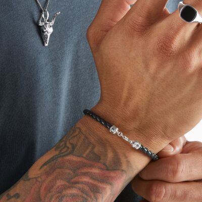 bracelet thomas sabo argent mousqueton cuir tressé noir