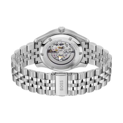 montre boss principle skeleton acier et vert mouvement automatique 41 mm coeur ouvert