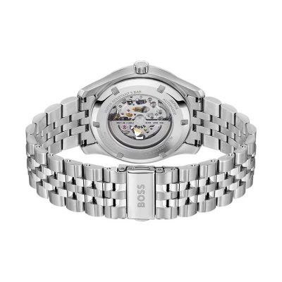 montre boss principle skeleton acier et vert mouvement automatique 41 mm coeur ouvert