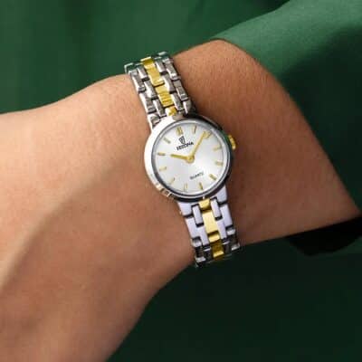 montre festina mademoiselle acier bicolore gris et doré et cadran blanc 23 mm quartz