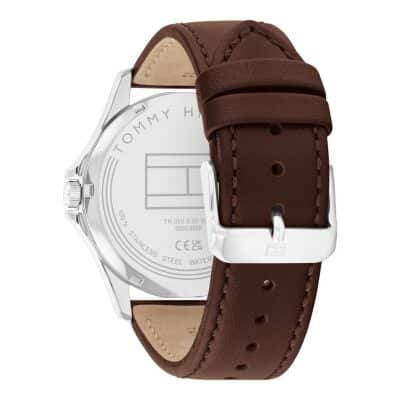 montre tommy hilfiger bruce acier et braceet cuir marron quartz 43 mm